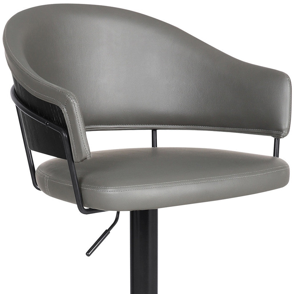 Gray And Black Fabric And Iron Adjustable Height Swivel Bar Chair