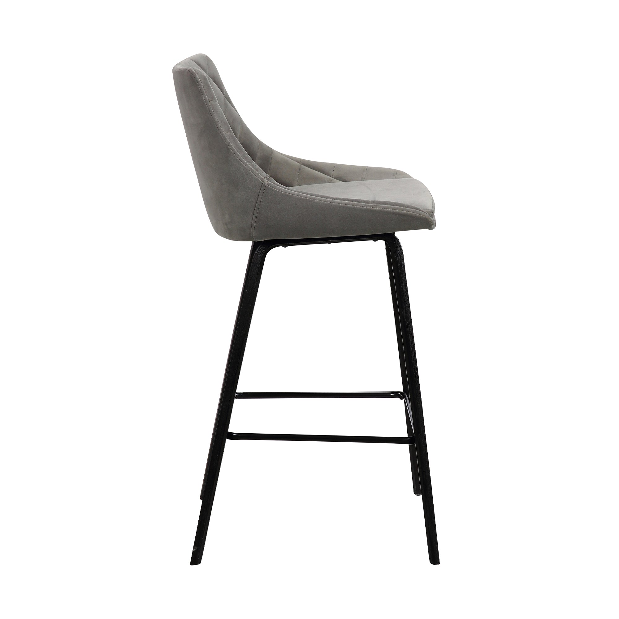 26" Gray And Black Fabric And Iron Counter Height Bar Chair