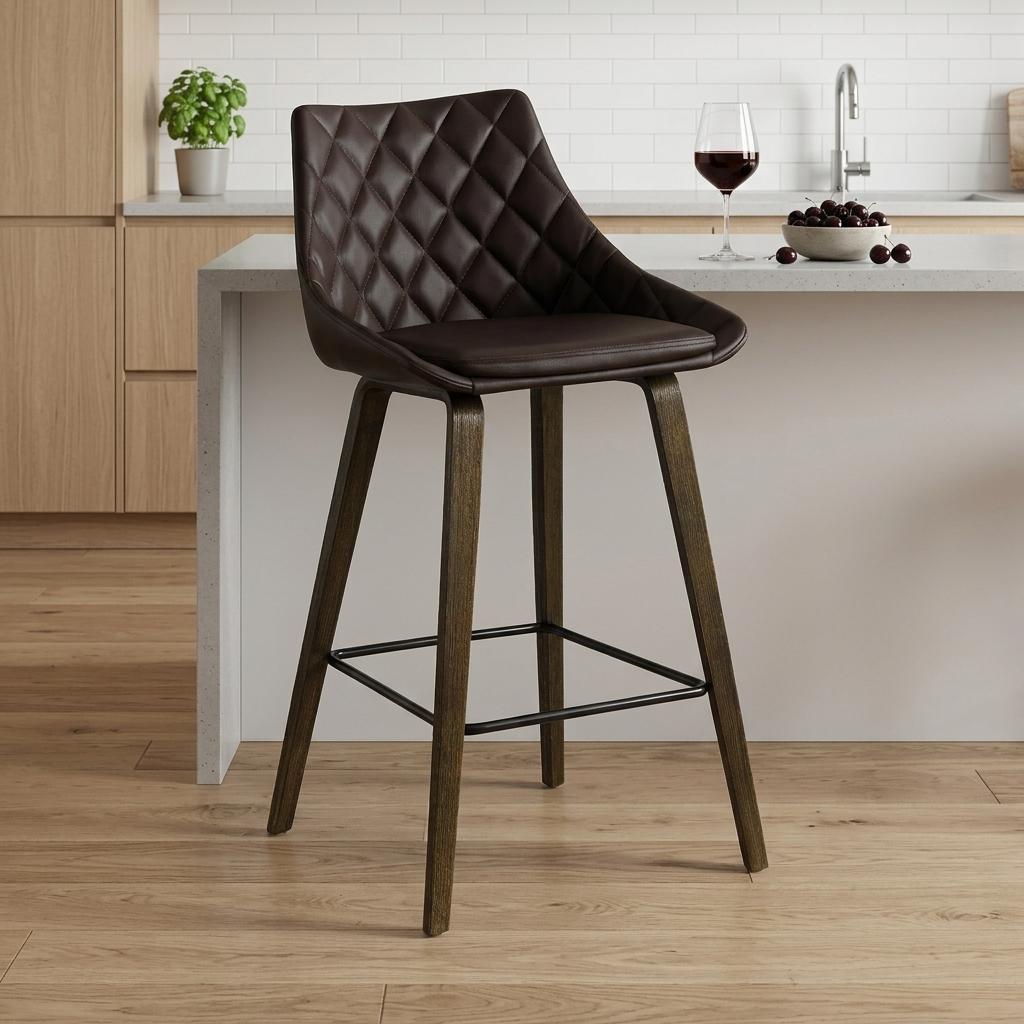 26" Brown Fabric And Iron Counter Height Bar Chair