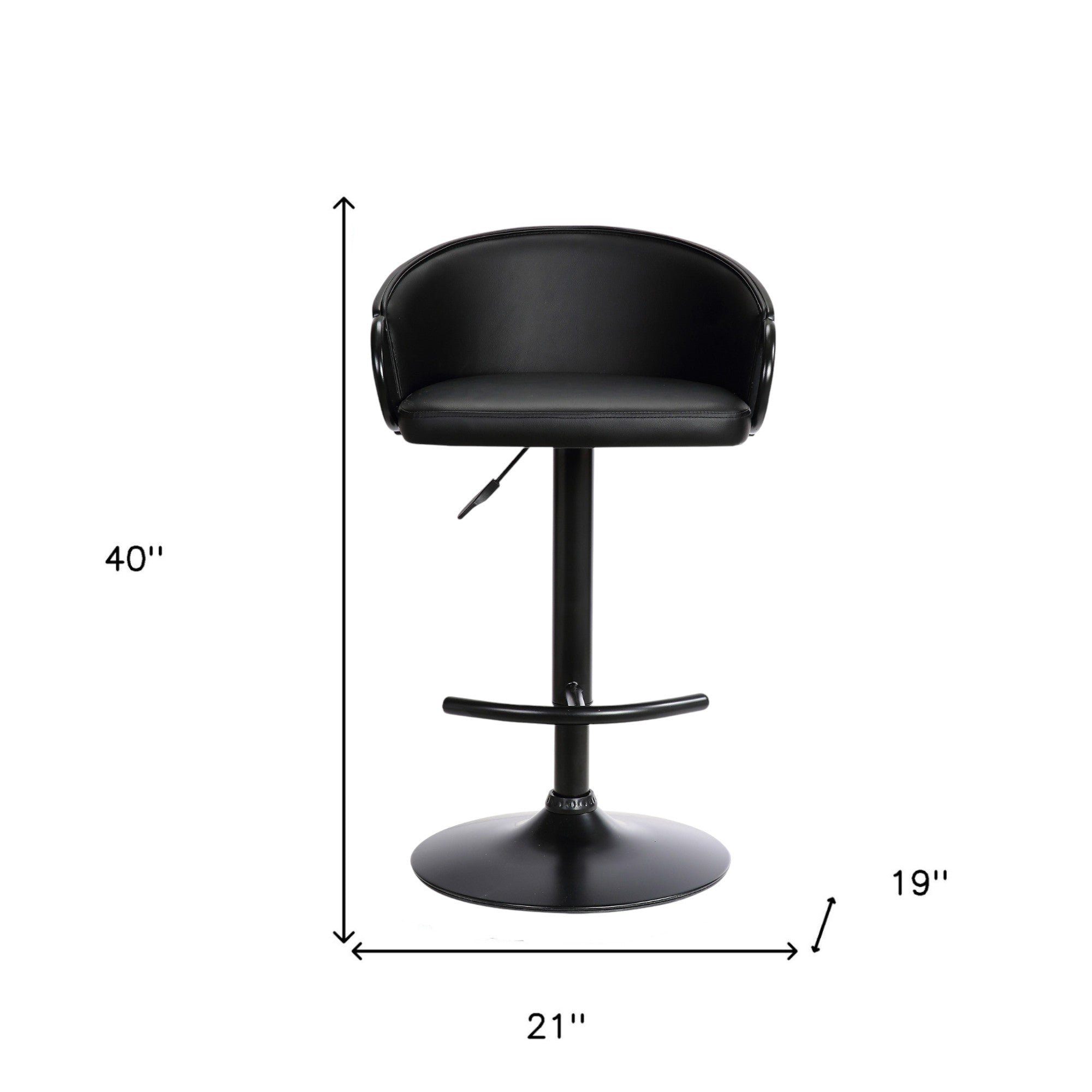 Black Faux Leather And Fabric And Iron Low Back Adjustable Height Swivel Bar Chair
