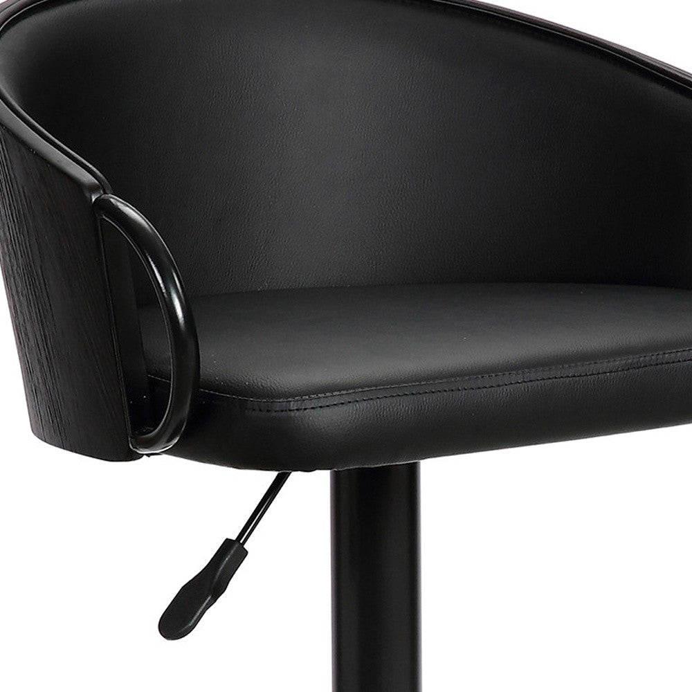 Black Faux Leather And Fabric And Iron Low Back Adjustable Height Swivel Bar Chair