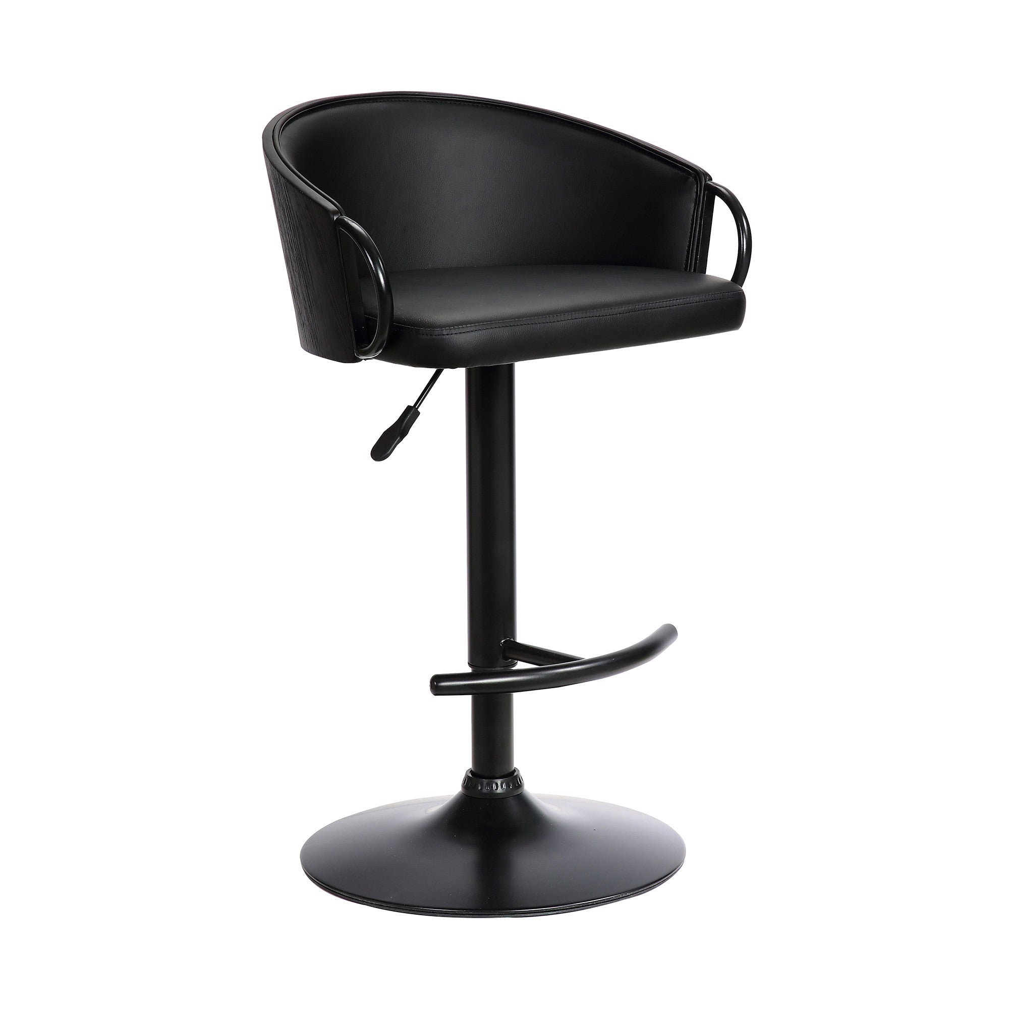 Black Faux Leather And Fabric And Iron Low Back Adjustable Height Swivel Bar Chair