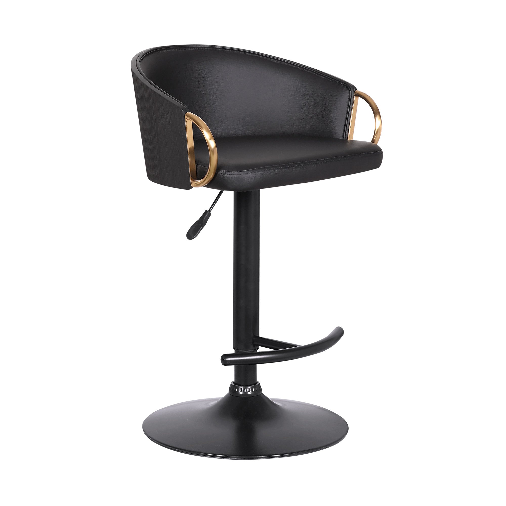 Black Fabric And Iron Low Back Adjustable Height Swivel Bar Chair