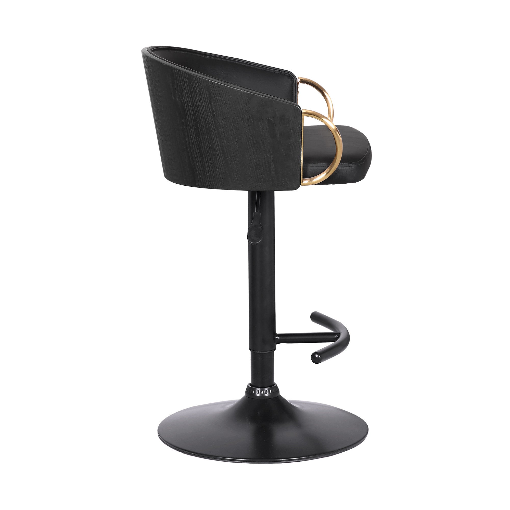 Black Fabric And Iron Low Back Adjustable Height Swivel Bar Chair