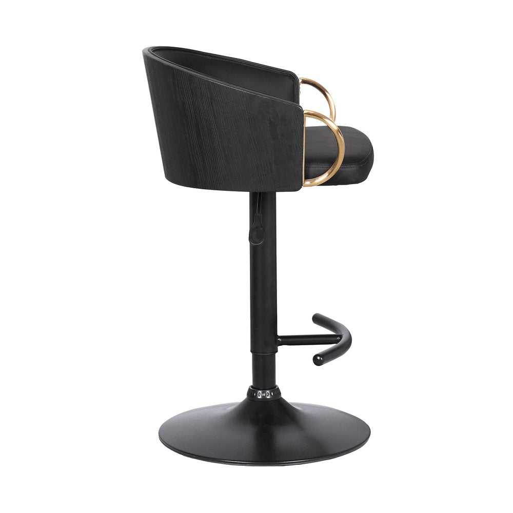 Black Iron Faux Leather and Fabric Low Back Adjustable Height Swivel Bar Chair