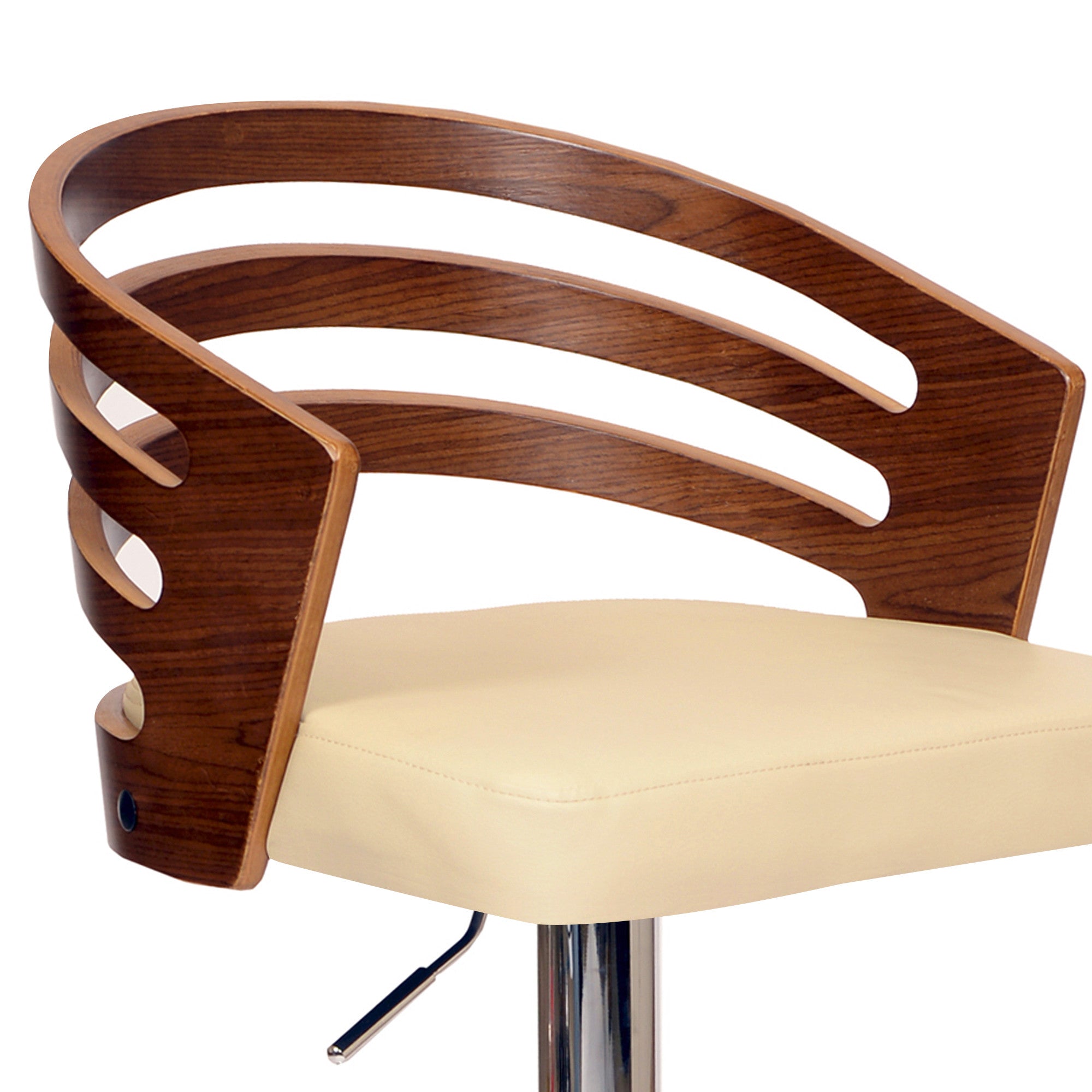 Cream And Silver Fabric And Iron Low Back Adjustable Height Swivel Bar Chair