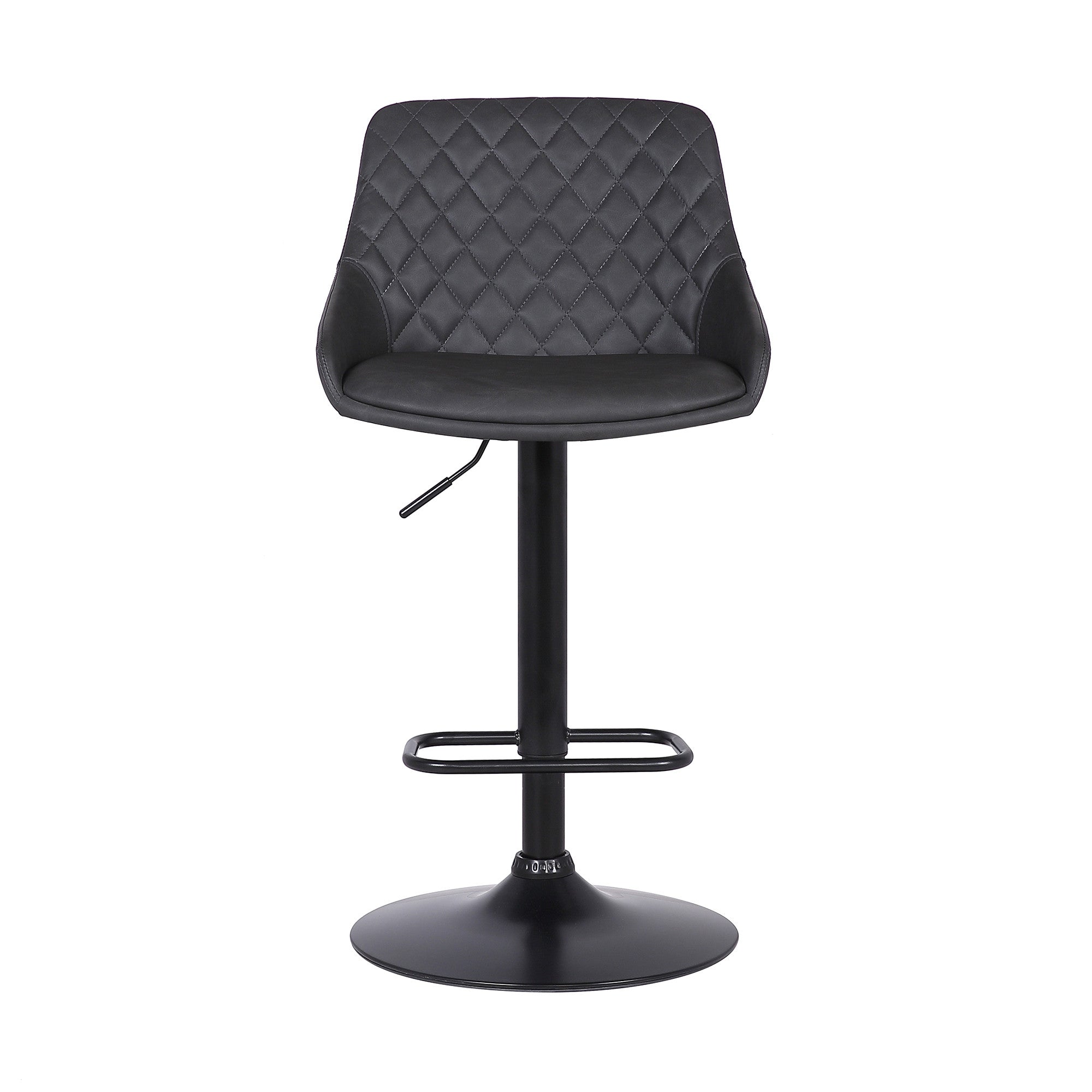 Gray And Black Fabric And Iron Low Back Adjustable Height Swivel Bar Chair