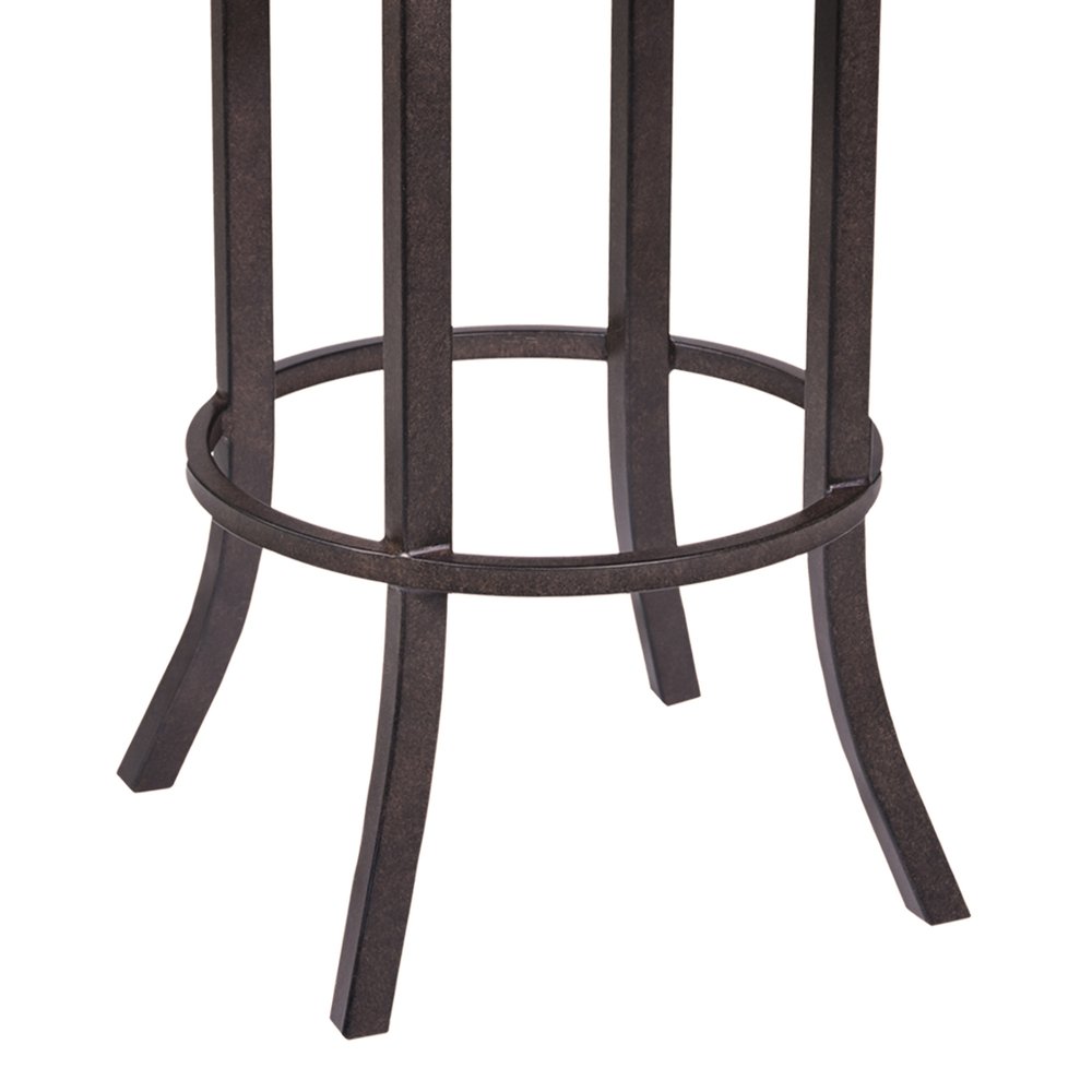 26" Brown Faux Leather And Fabric And Iron Counter Height Bar Chair