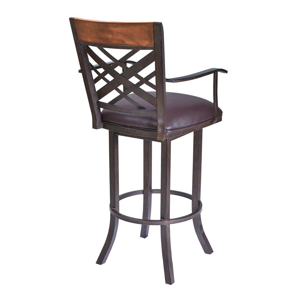 26" Brown Faux Leather And Fabric And Iron Counter Height Bar Chair