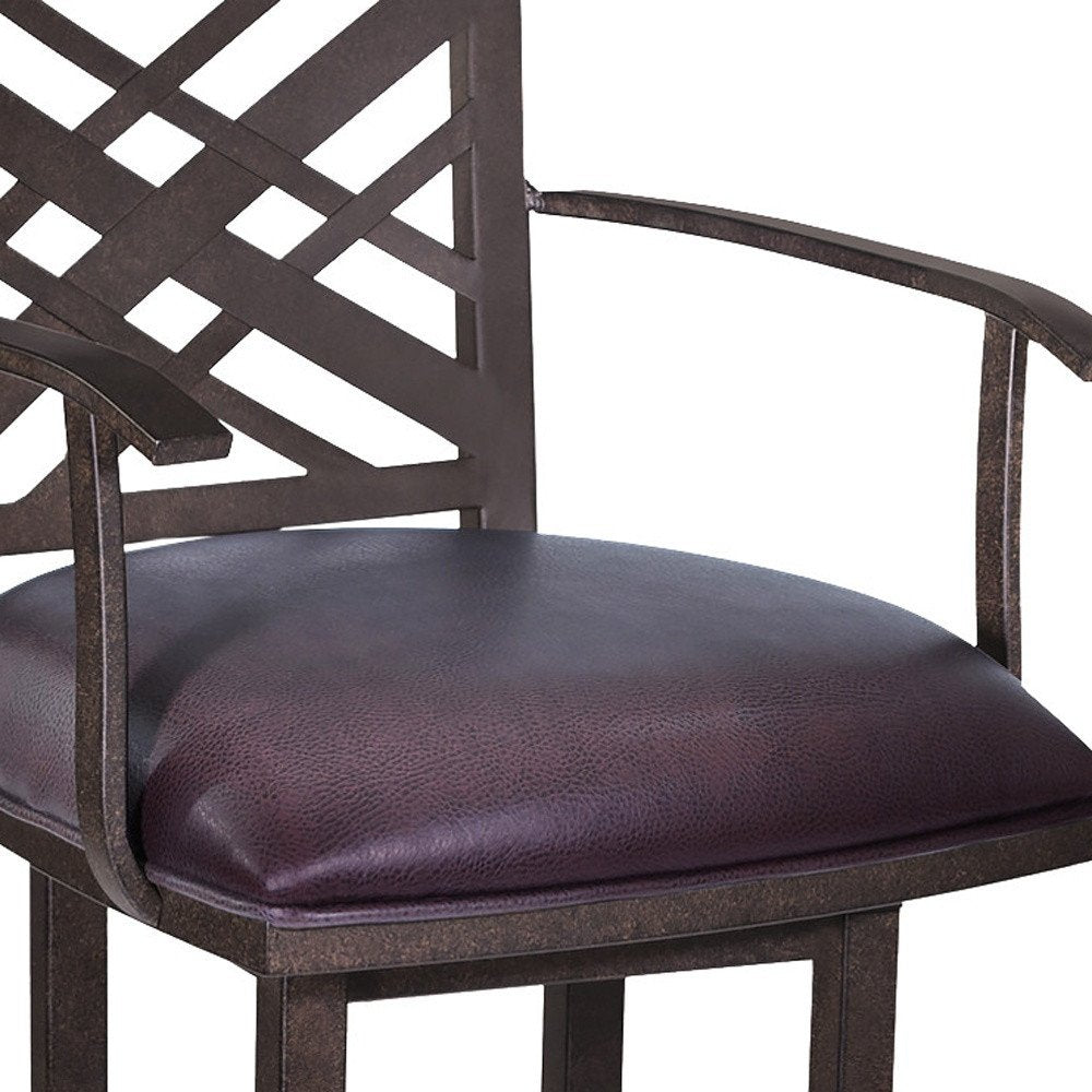 26" Brown Faux Leather And Fabric And Iron Counter Height Bar Chair