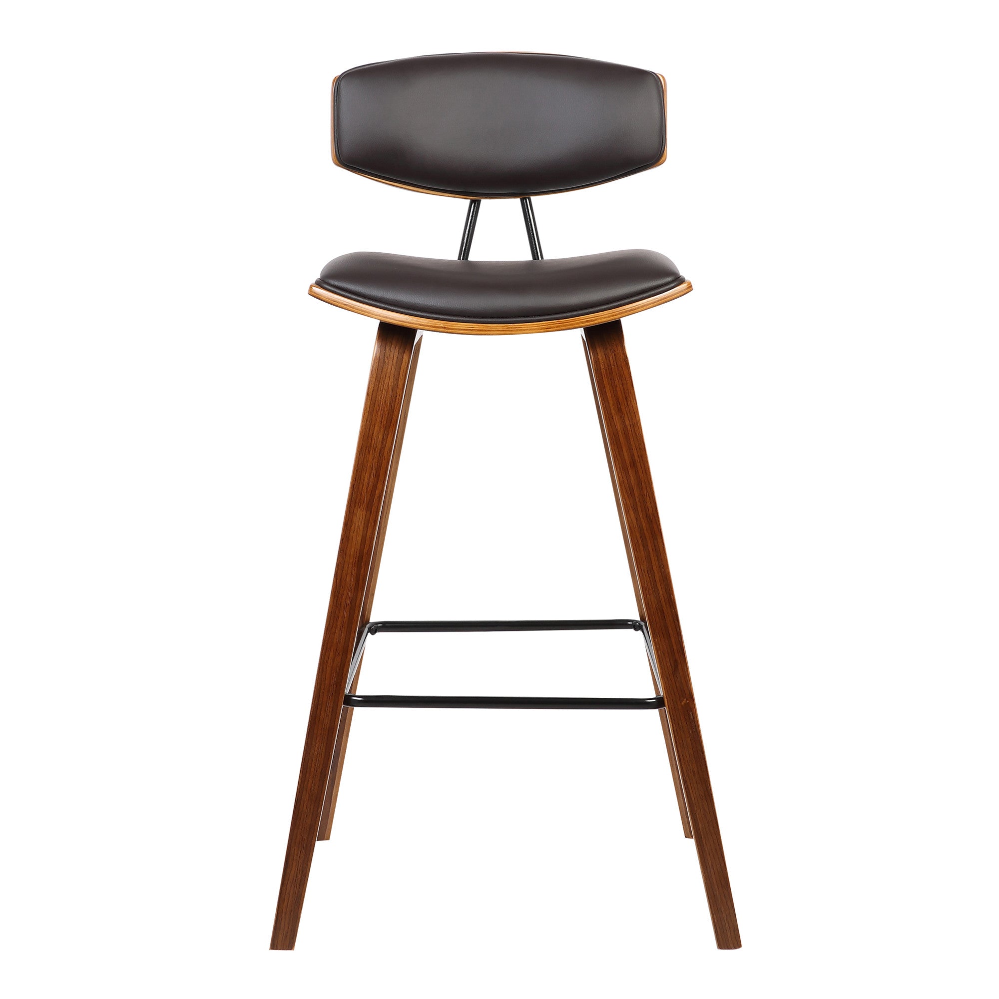 29" Brown Faux Leather And Wood Low Back Bar Height Bar Chair