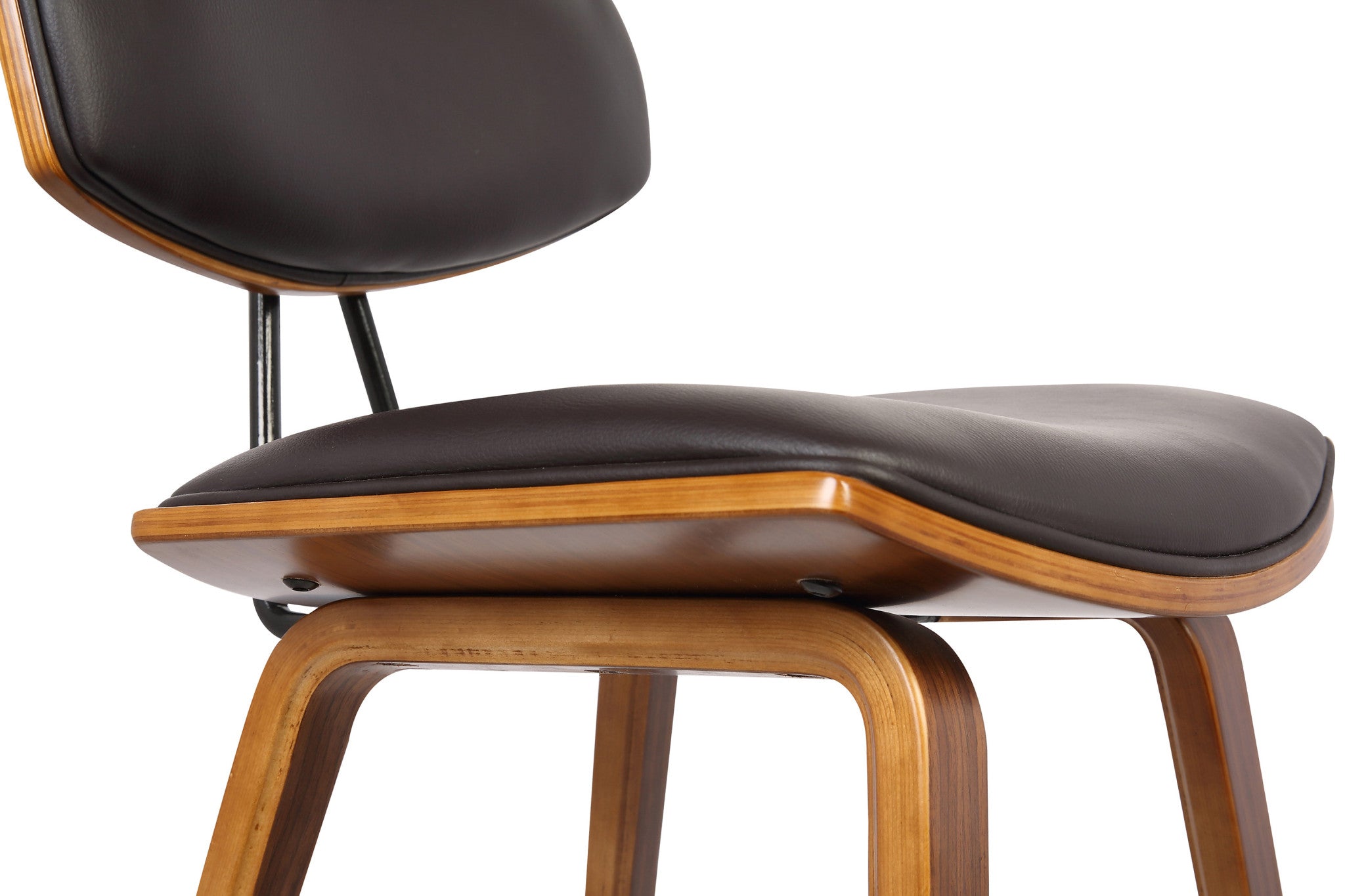 29" Brown Faux Leather And Wood Low Back Bar Height Bar Chair