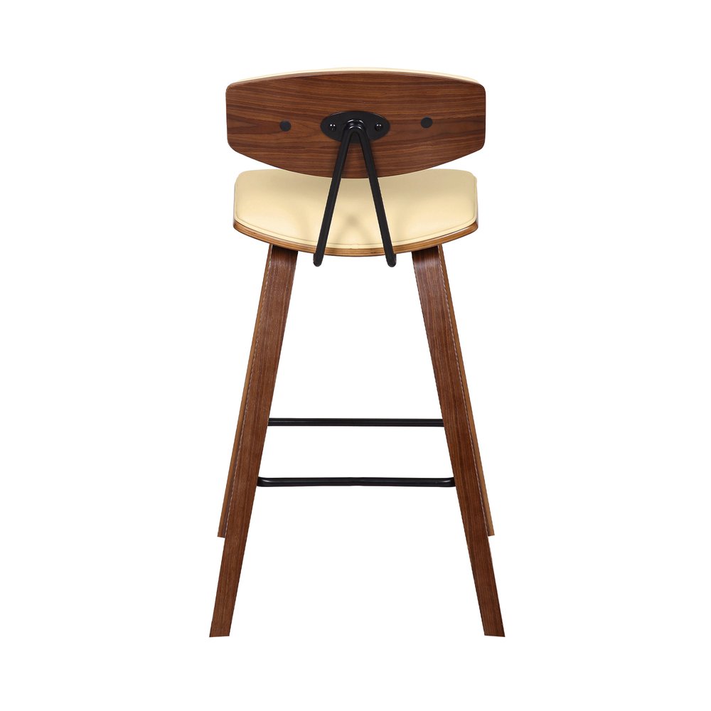 26" Cream and Brown Fabric and Iron Low Back Counter Height Bar Chair