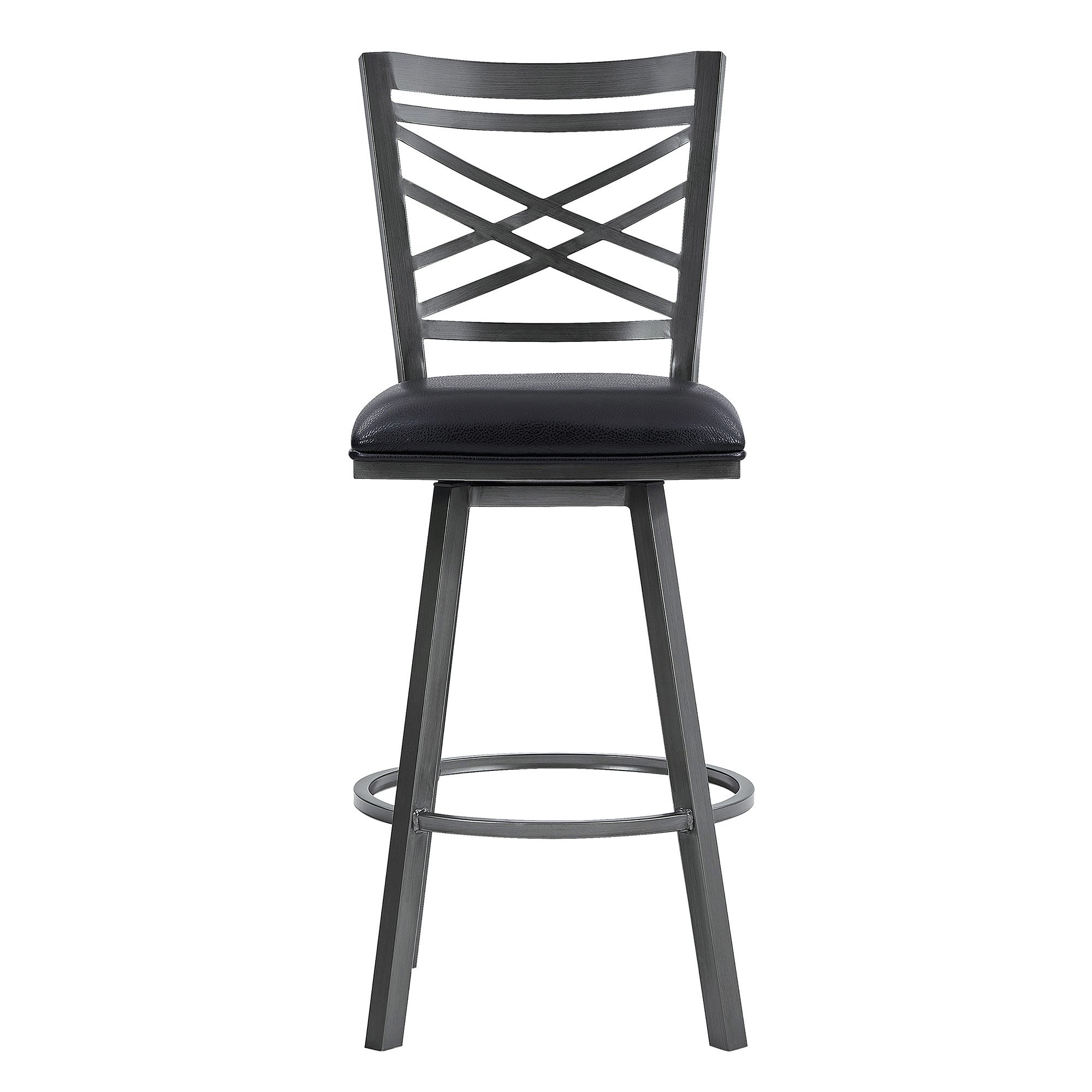 30" Black Faux Leather And Iron Bar Height Swivel Bar Chair