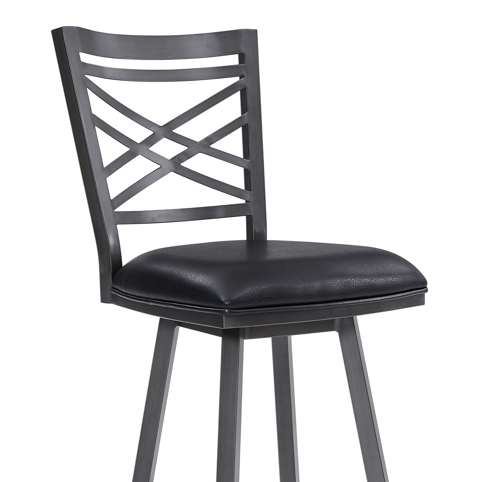 30" Black Faux Leather And Iron Bar Height Swivel Bar Chair