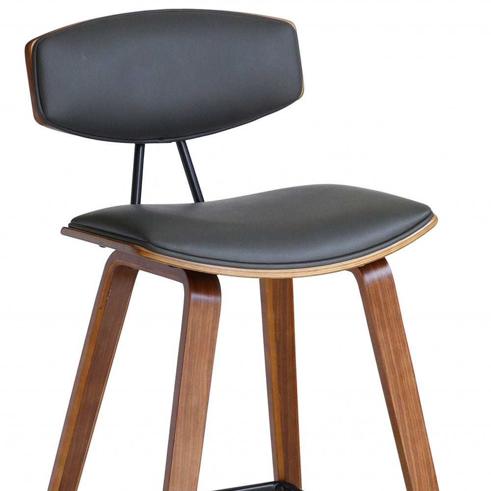26" Gray And Brown Fabric And Iron Low Back Counter Height Bar Chair