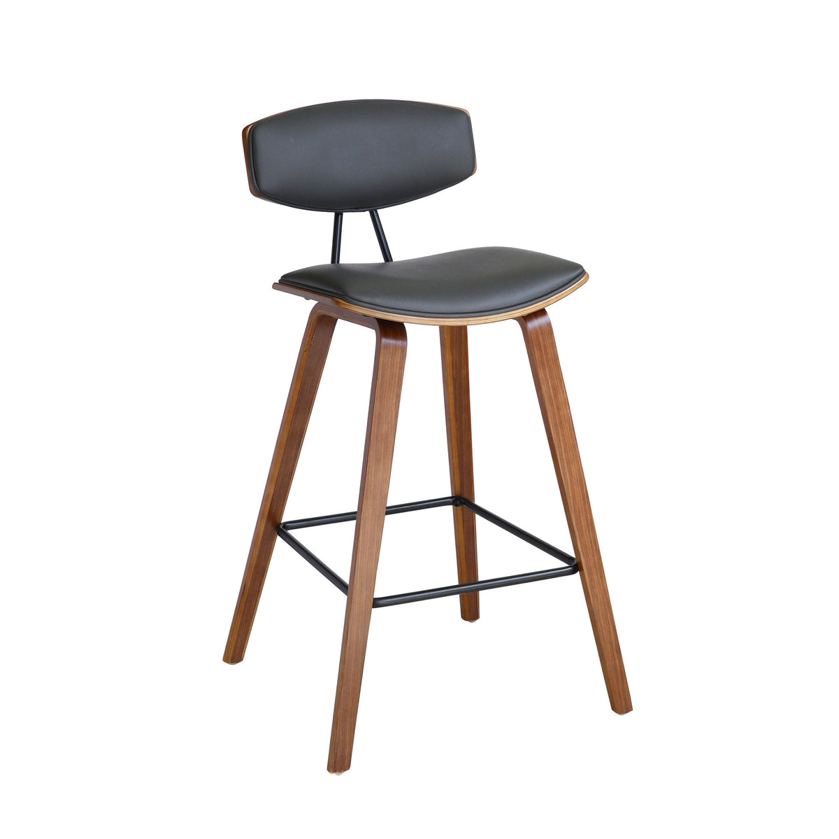26" Gray And Brown Fabric And Iron Low Back Counter Height Bar Chair