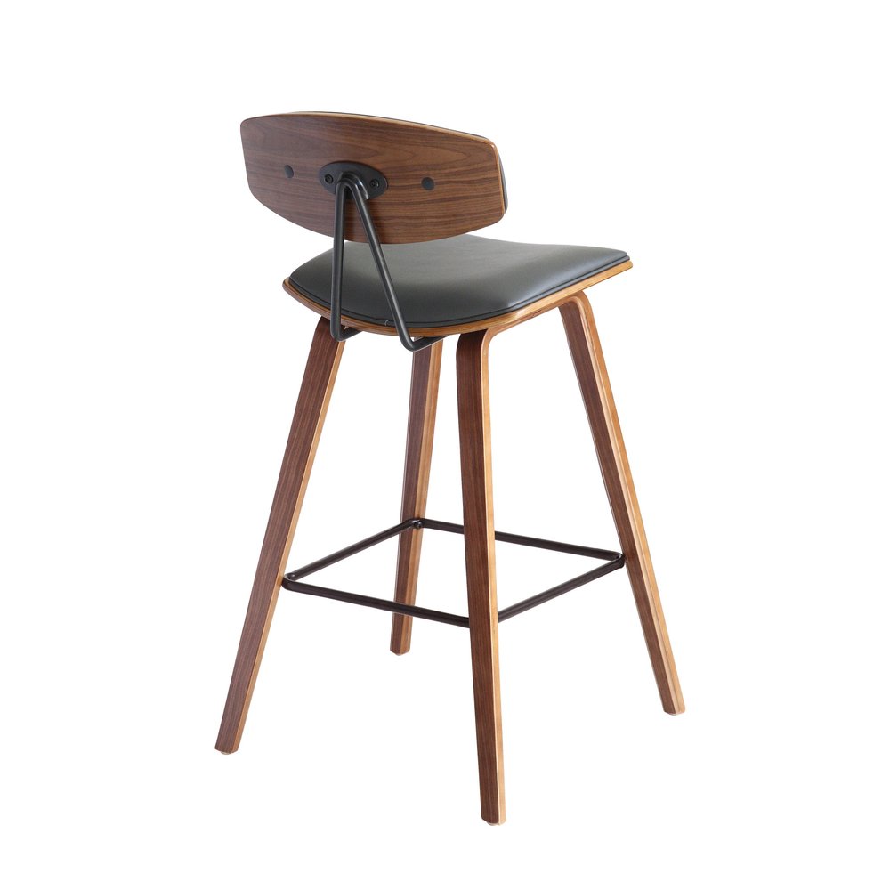 26" Gray And Brown Fabric And Iron Low Back Counter Height Bar Chair