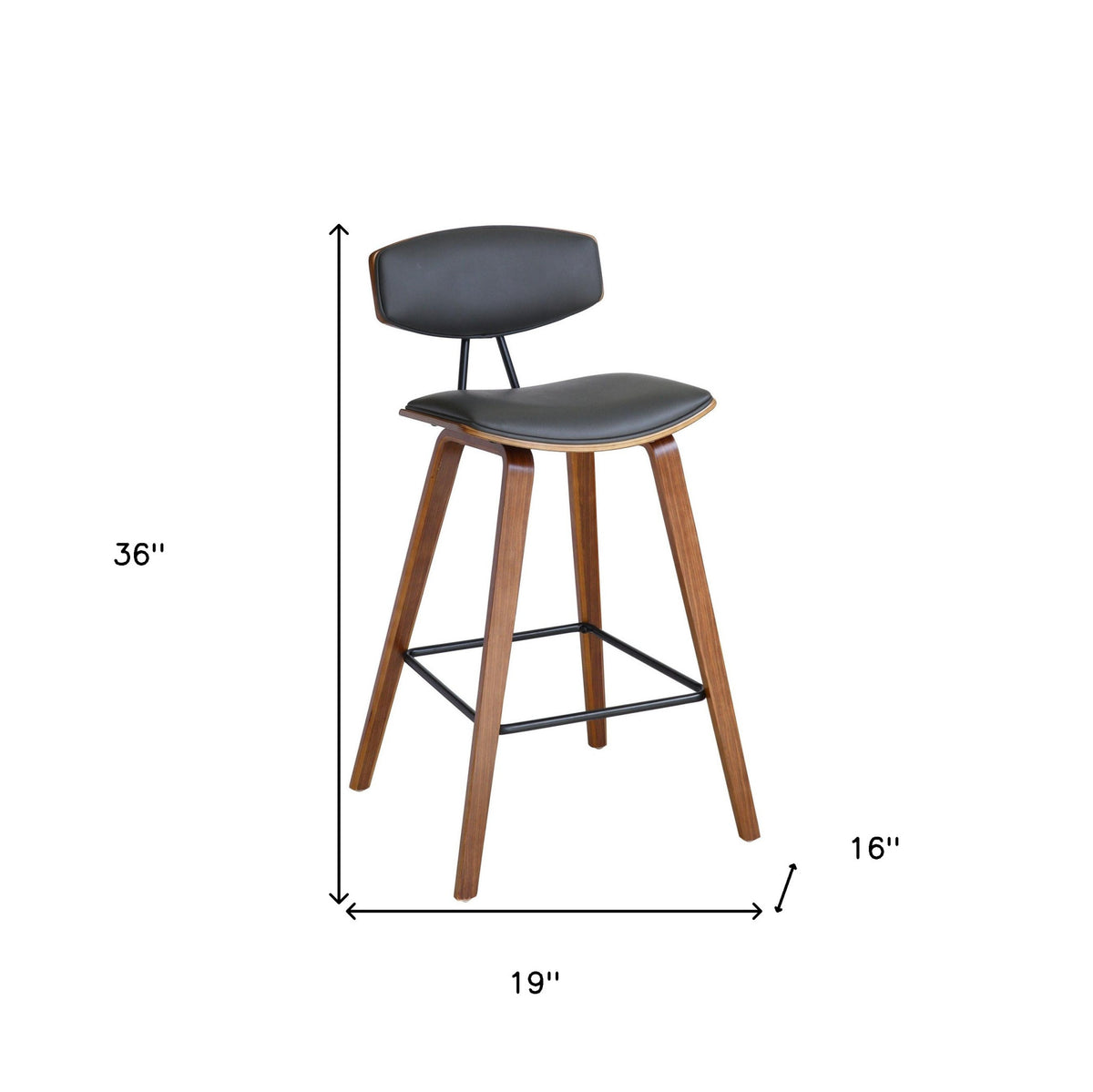 26" Gray And Brown Fabric And Iron Low Back Counter Height Bar Chair