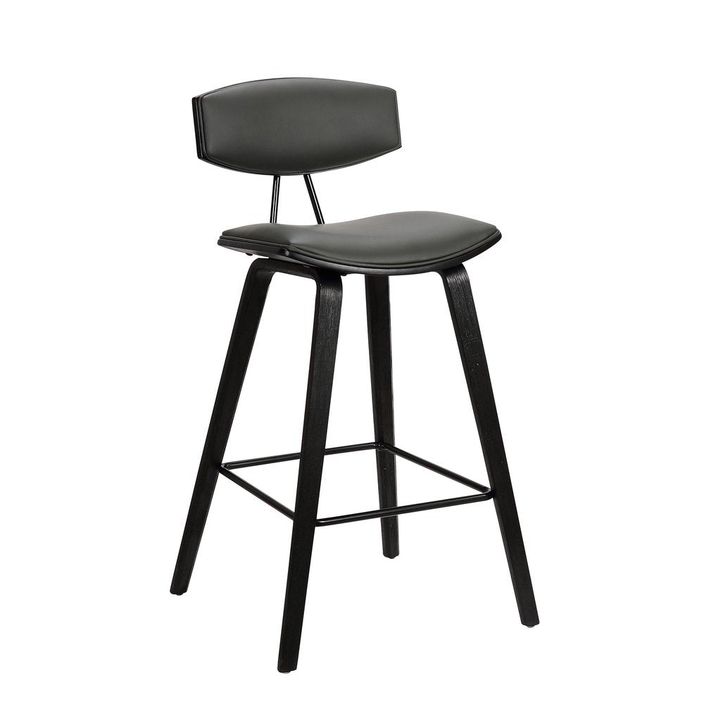 26" Gray And Black Faux Leather And Iron Low Back Counter Height Bar Chair