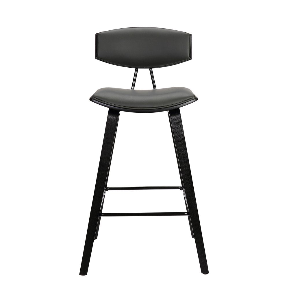 26" Gray And Black Faux Leather And Iron Low Back Counter Height Bar Chair
