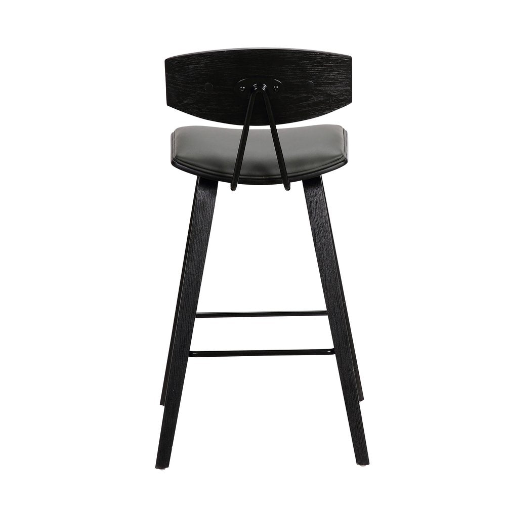 26" Gray And Black Faux Leather And Iron Low Back Counter Height Bar Chair
