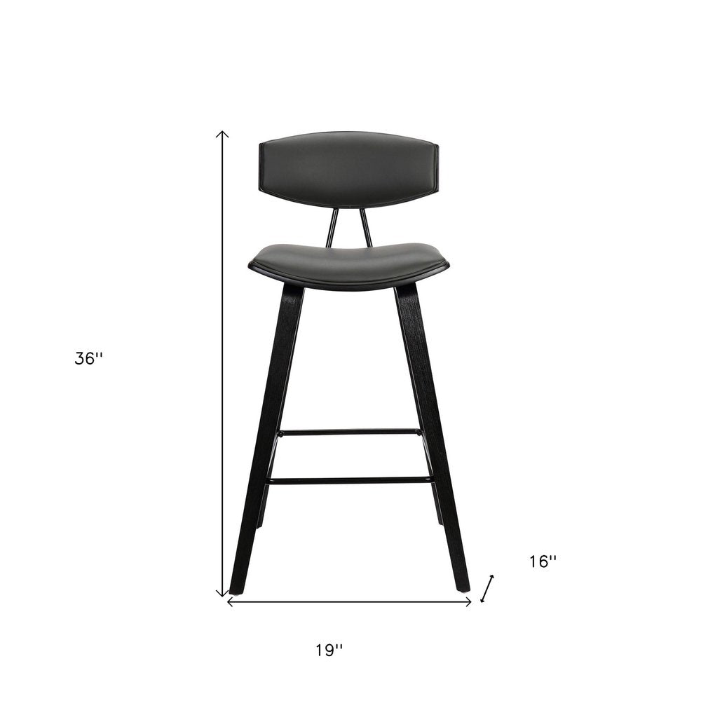 26" Gray And Black Faux Leather And Iron Low Back Counter Height Bar Chair