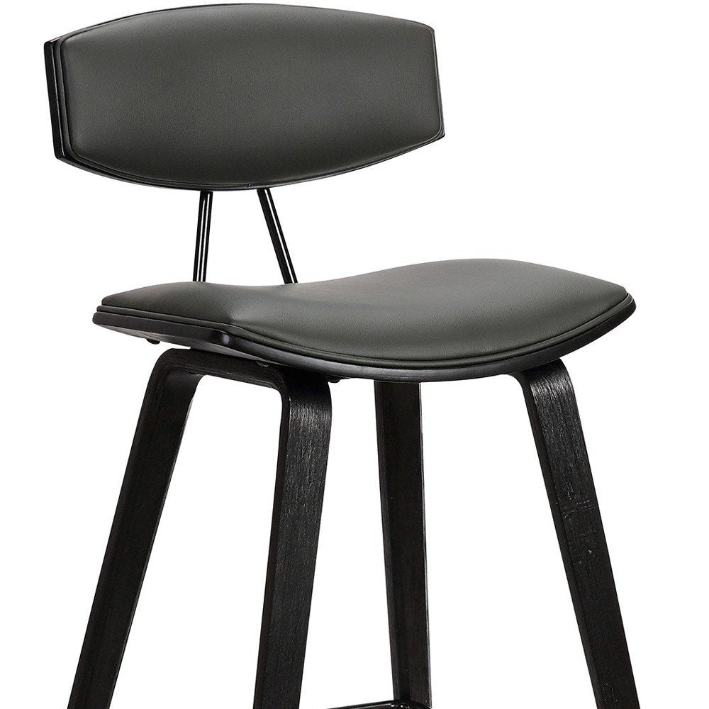 26" Gray And Black Faux Leather And Iron Low Back Counter Height Bar Chair