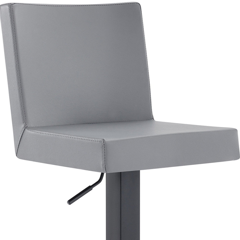 24" Gray And Black Faux Leather And Iron Swivel Adjustable Height Bar Chair