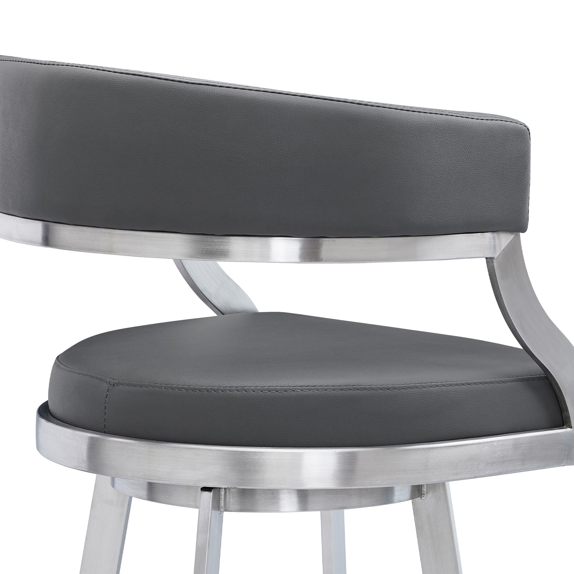 26" Gray And Silver Faux Leather And Faux Leather And Iron Low Back Counter Height Swivel Bar Chair