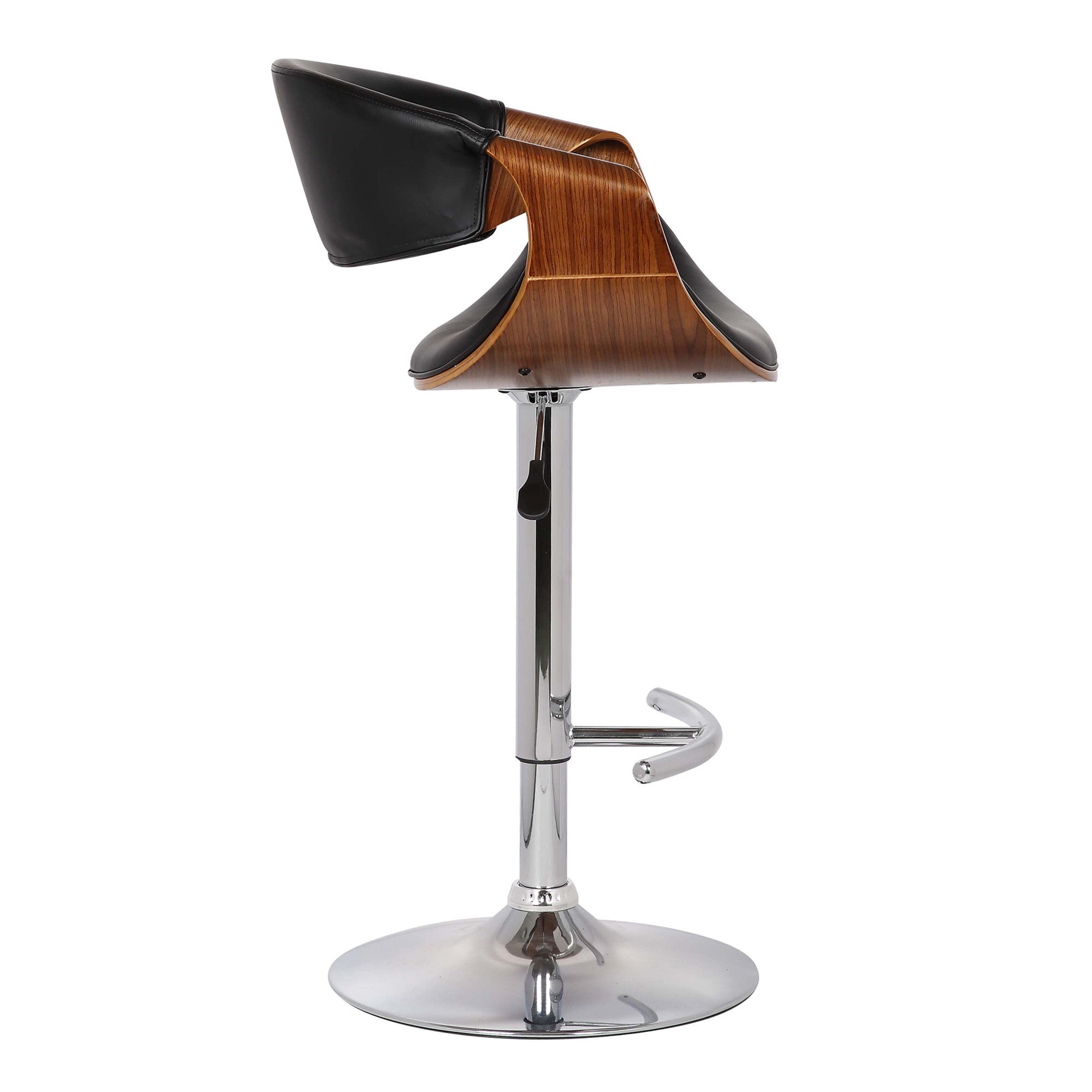 Black And Silver Fabric And Solid Wood Low Back Adjustable Height Swivel Bar Chair