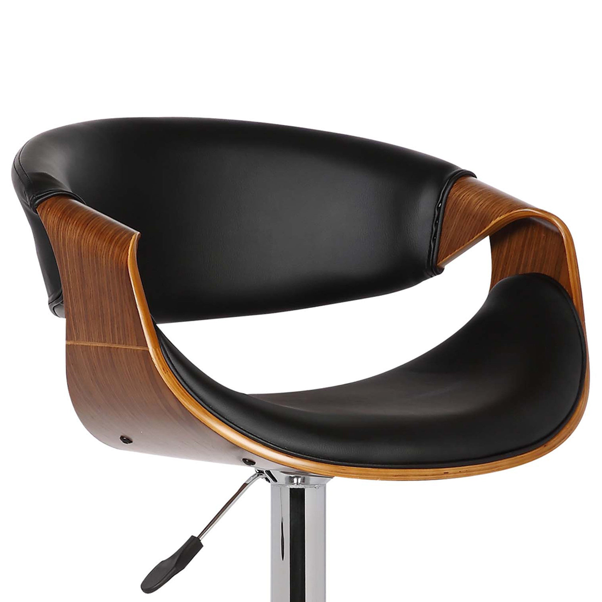 Black And Silver Fabric And Solid Wood Low Back Adjustable Height Swivel Bar Chair
