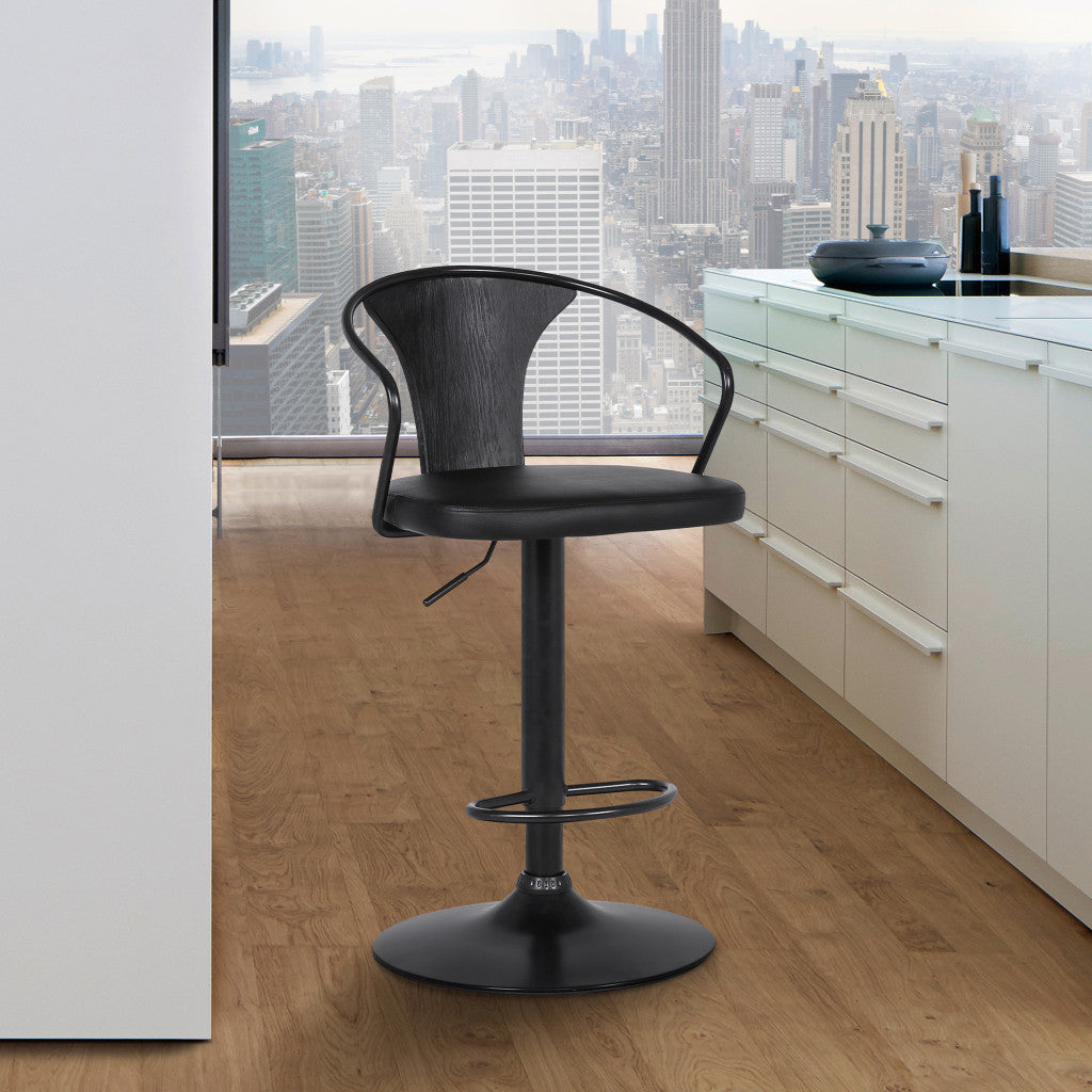 Black Fabric And Iron Low Back Adjustable Height Swivel Bar Chair