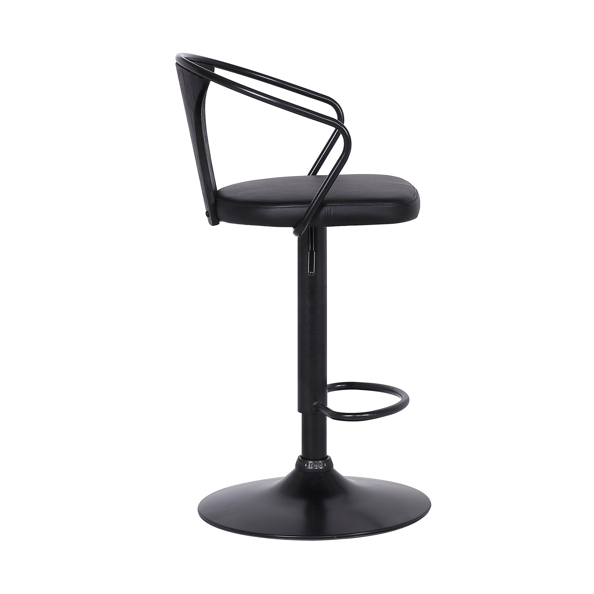 Black Fabric And Iron Low Back Adjustable Height Swivel Bar Chair