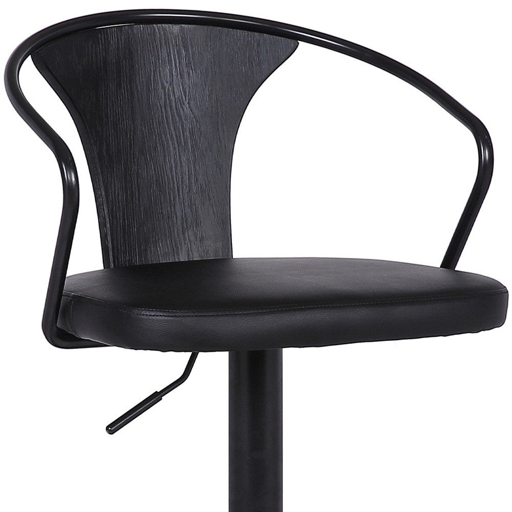 Black Fabric And Iron Low Back Adjustable Height Swivel Bar Chair