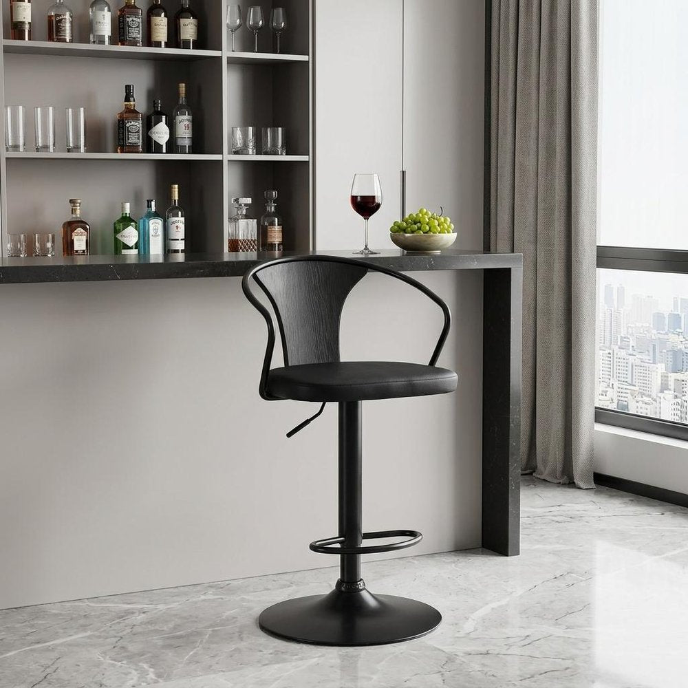 24" Black Iron Swivel Low Back Adjustable Height Bar Chair
