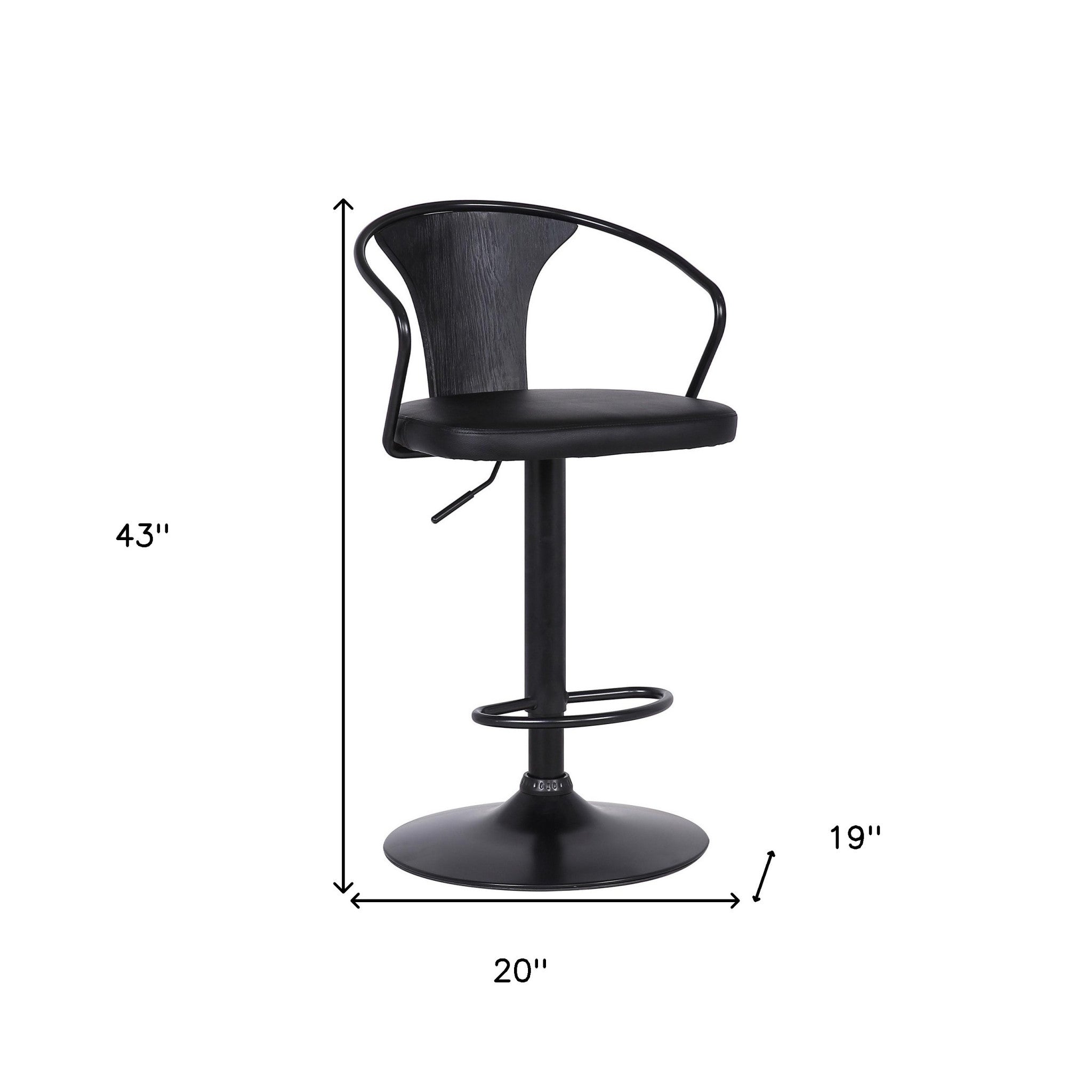 Black Fabric And Iron Low Back Adjustable Height Swivel Bar Chair