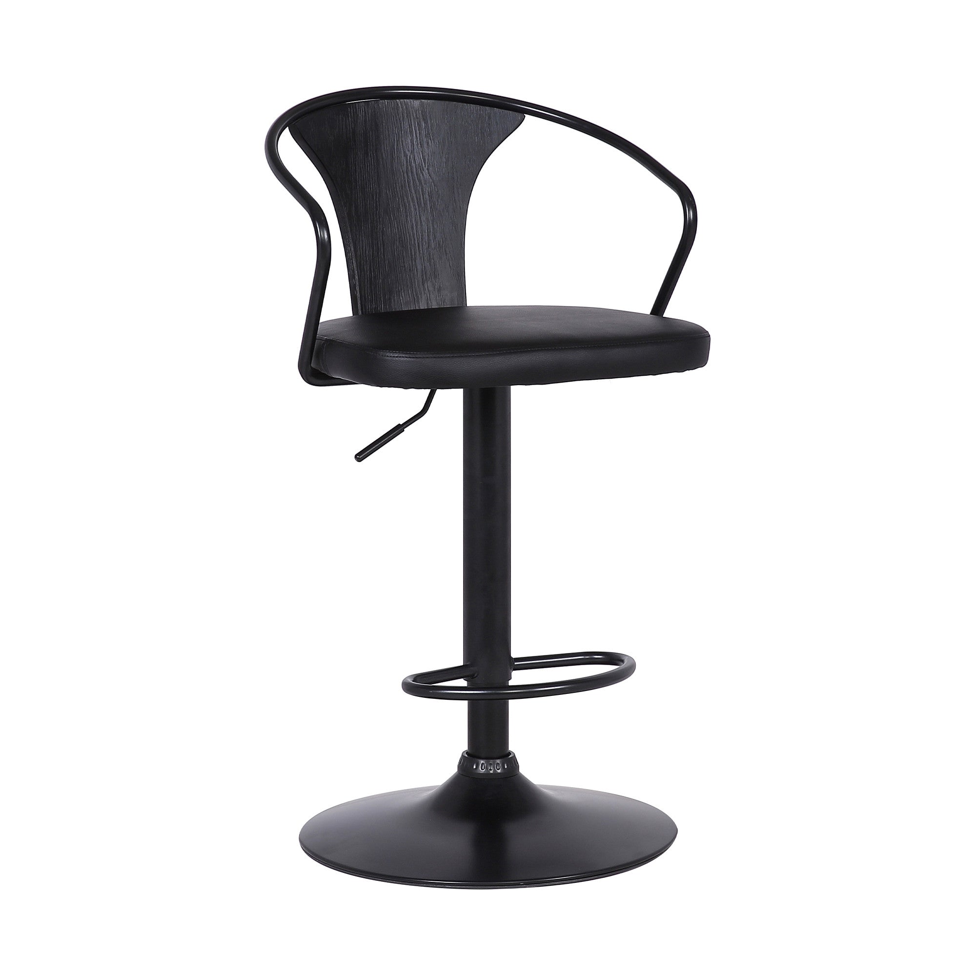 Black Fabric And Iron Low Back Adjustable Height Swivel Bar Chair