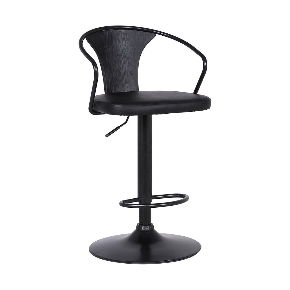 Black Fabric And Iron Low Back Adjustable Height Swivel Bar Chair
