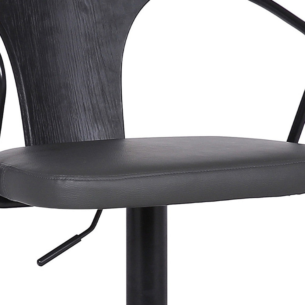 Gray And Black Fabric And Iron Low Back Adjustable Height Swivel Bar Chair