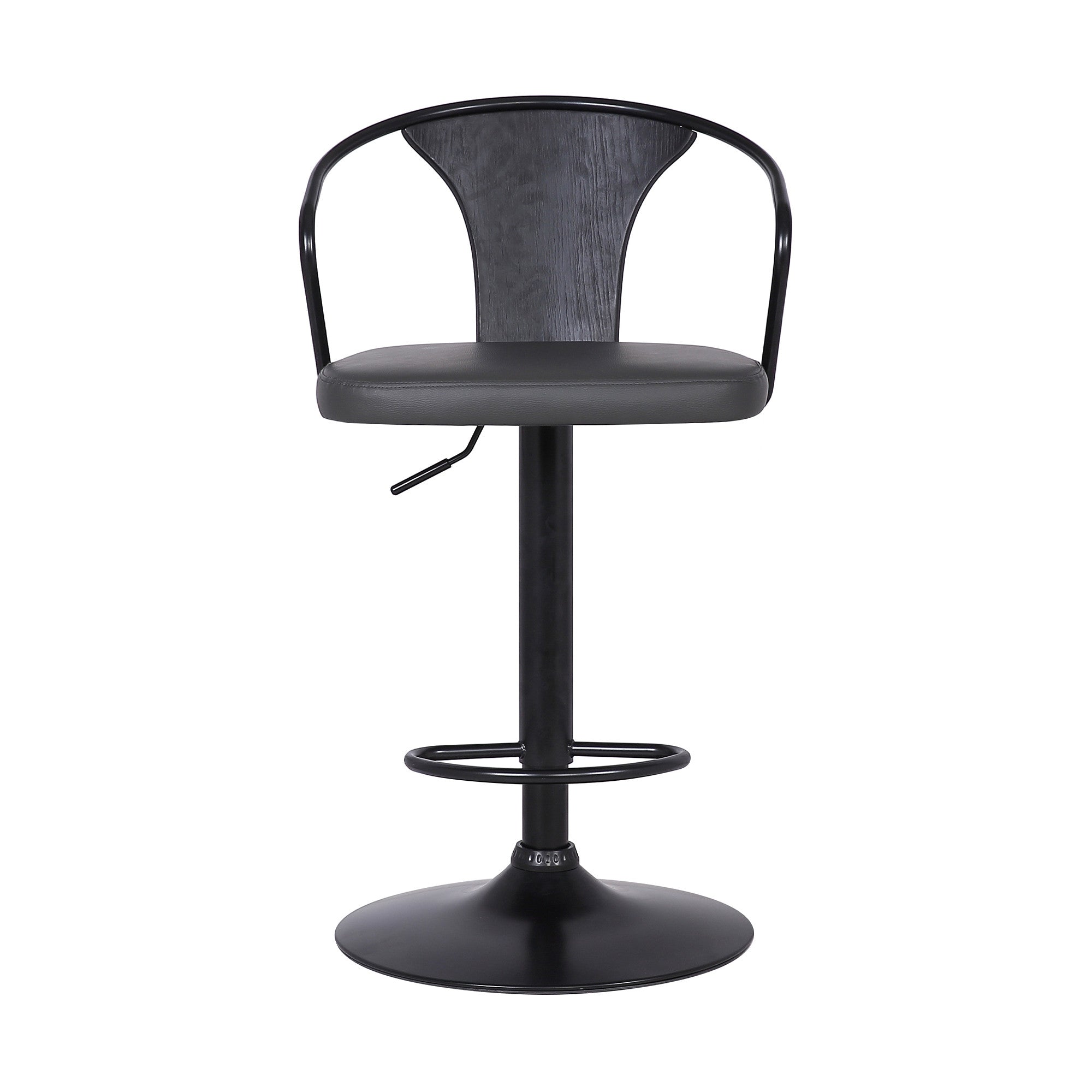 Gray And Black Fabric And Iron Low Back Adjustable Height Swivel Bar Chair