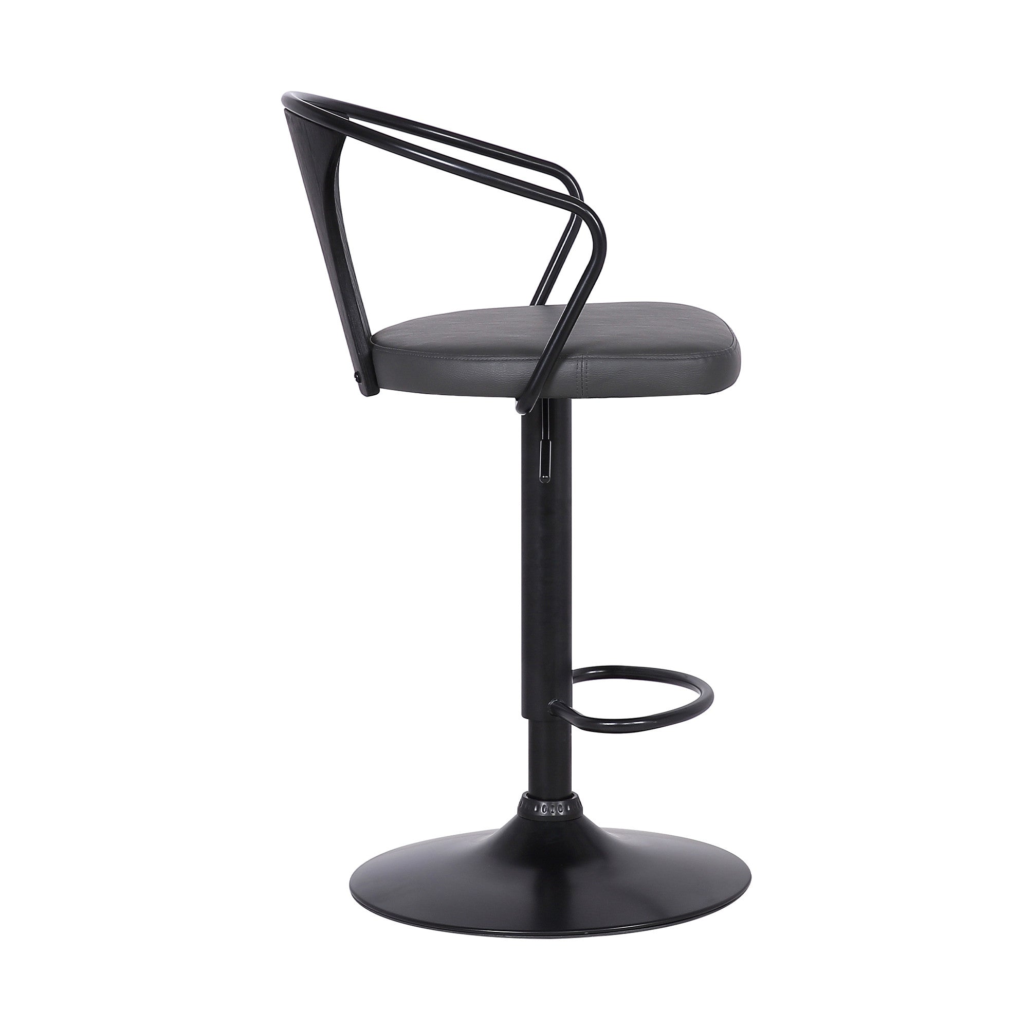 Gray And Black Fabric And Iron Low Back Adjustable Height Swivel Bar Chair
