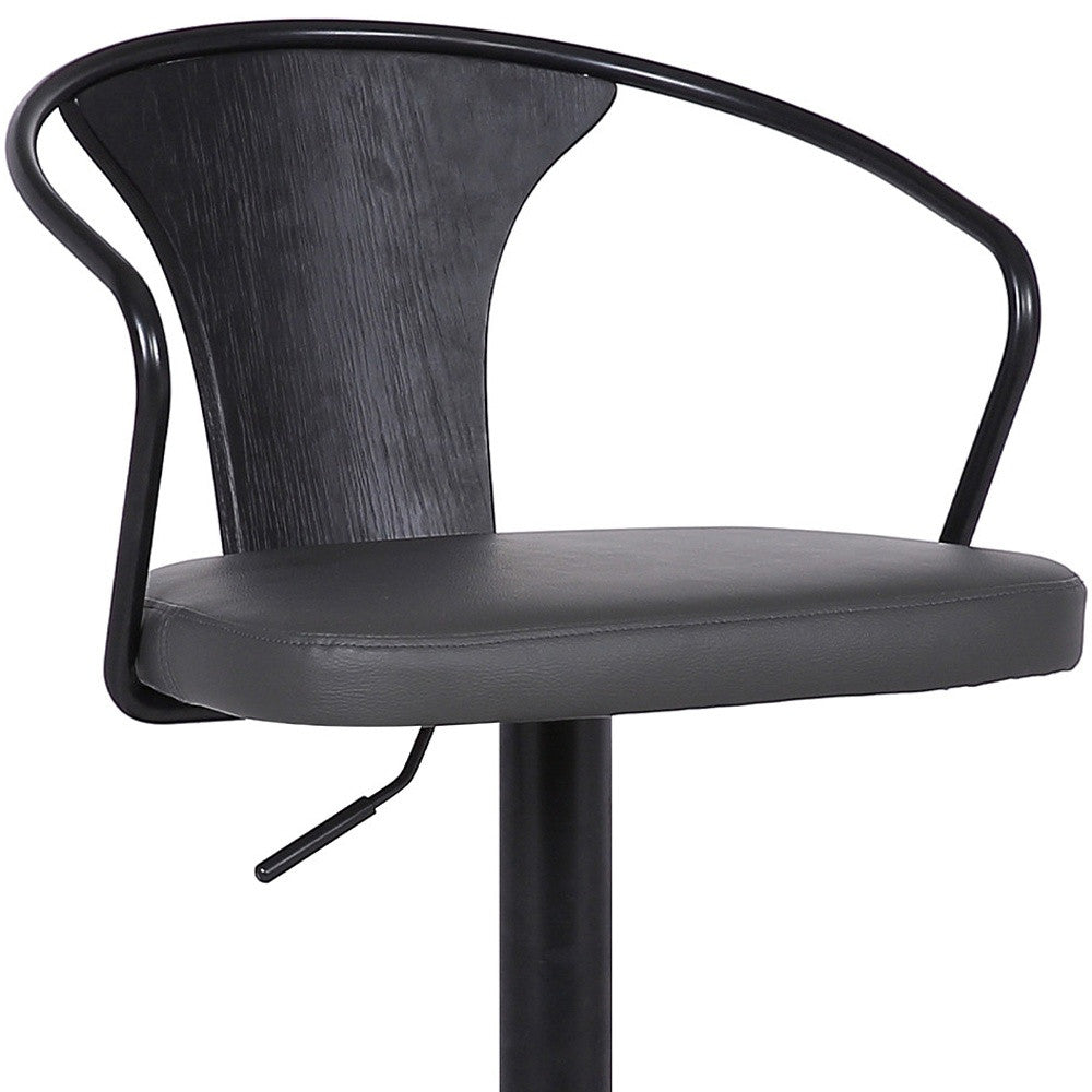 Gray And Black Fabric And Iron Low Back Adjustable Height Swivel Bar Chair
