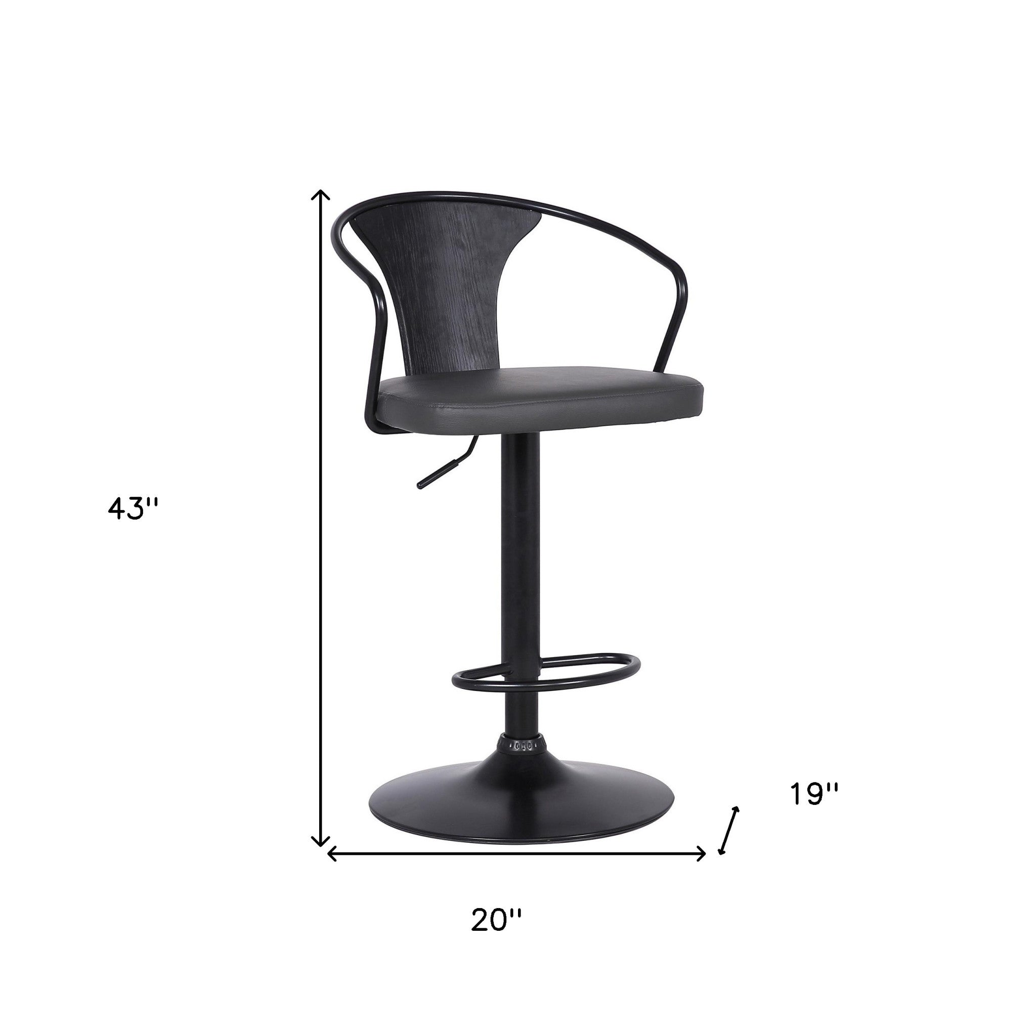 Gray And Black Fabric And Iron Low Back Adjustable Height Swivel Bar Chair