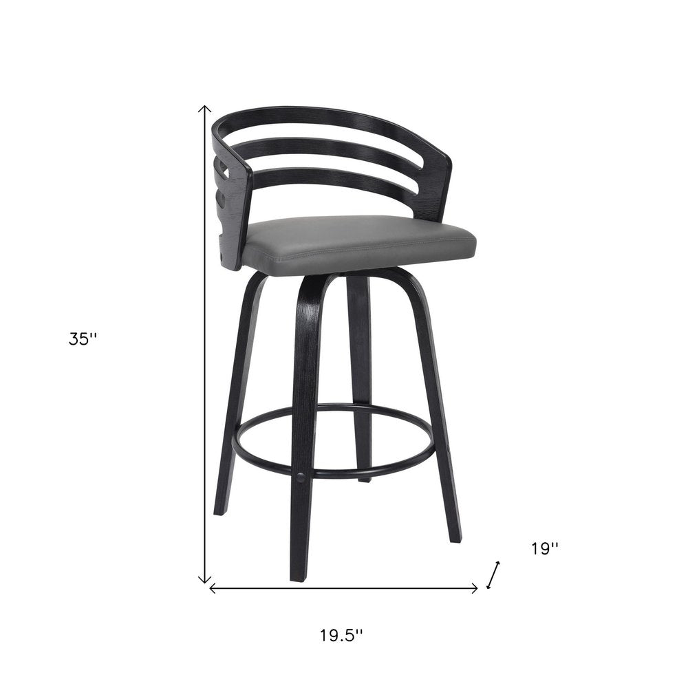 26" Gray and Black Fabric and Iron Low Back Counter Height Swivel Bar Chair