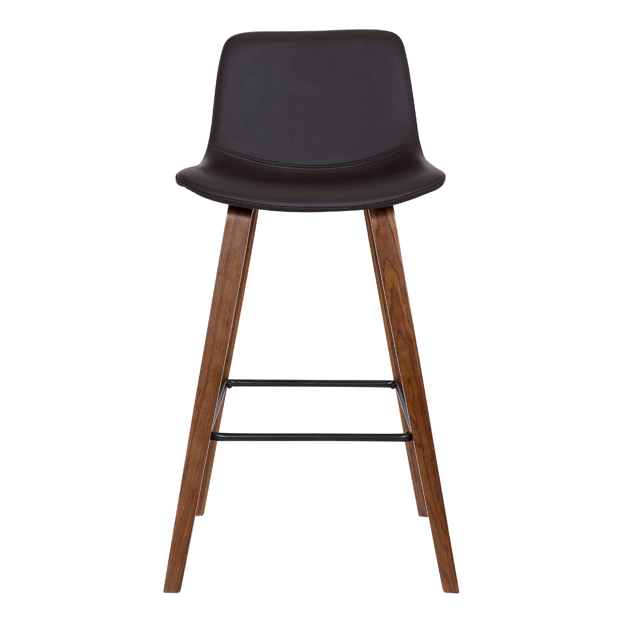 26" Brown Faux Leather And Fabric And Solid Wood Low Back Counter Height Bar Chair
