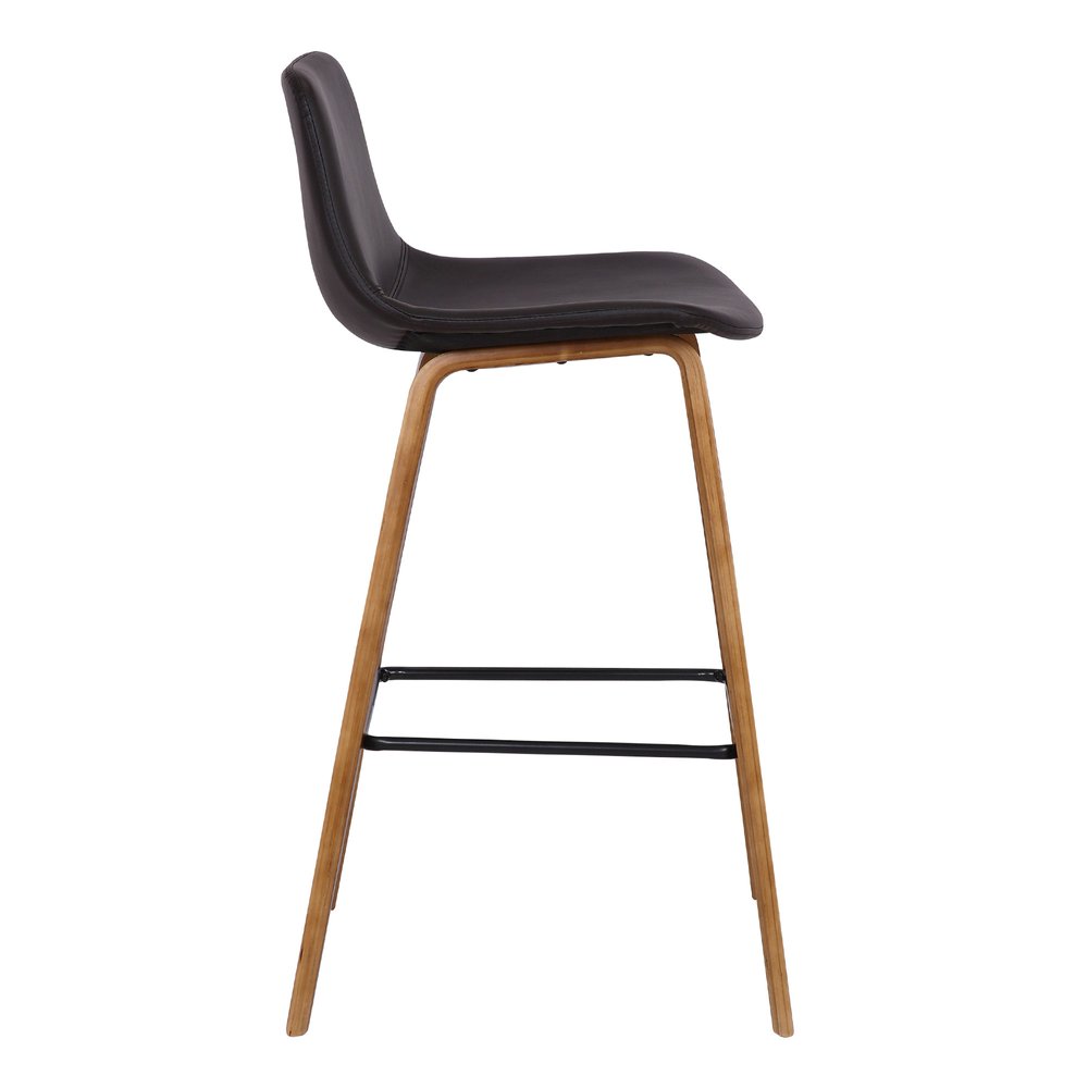 26" Brown Faux Leather And Fabric And Solid Wood Low Back Counter Height Bar Chair