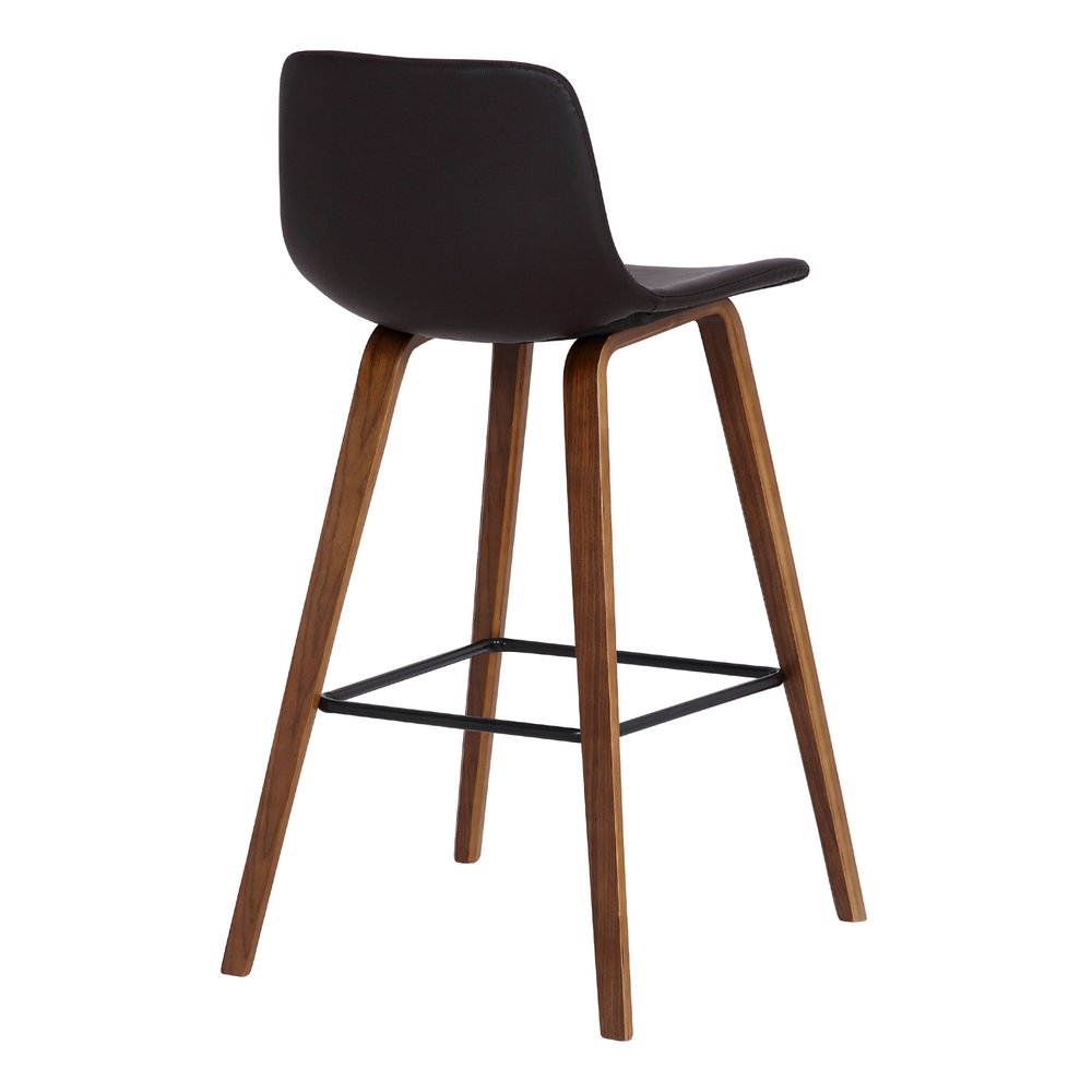 26" Brown Faux Leather And Fabric And Solid Wood Low Back Counter Height Bar Chair