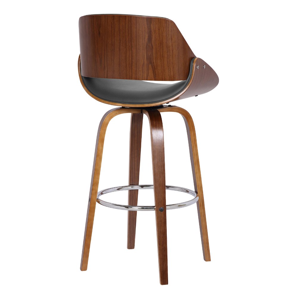 26" Gray And Brown Faux Leather And Fabric And Iron Low Back Counter Height Swivel Bar Chair