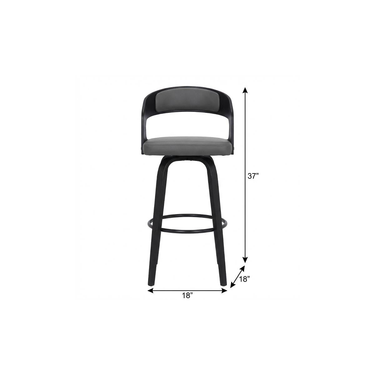 26" Gray And Black Faux Leather And Fabric And Iron Low Back Counter Height Swivel Bar Chair